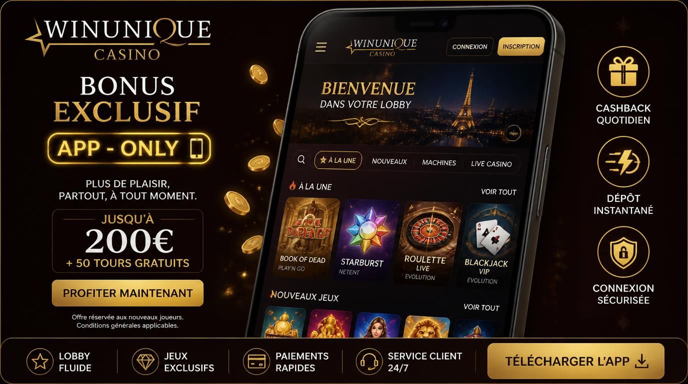 Interface mobile élégante avec bonus exclusif visible